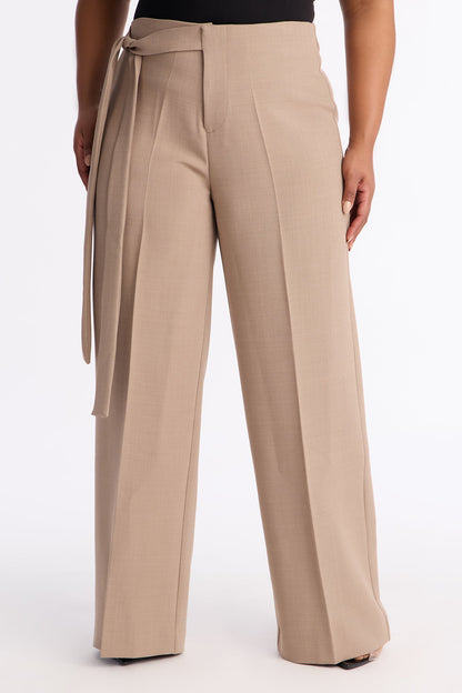 Polished Perfection Crepe Tie Waist Trouser 33″ - Stone
