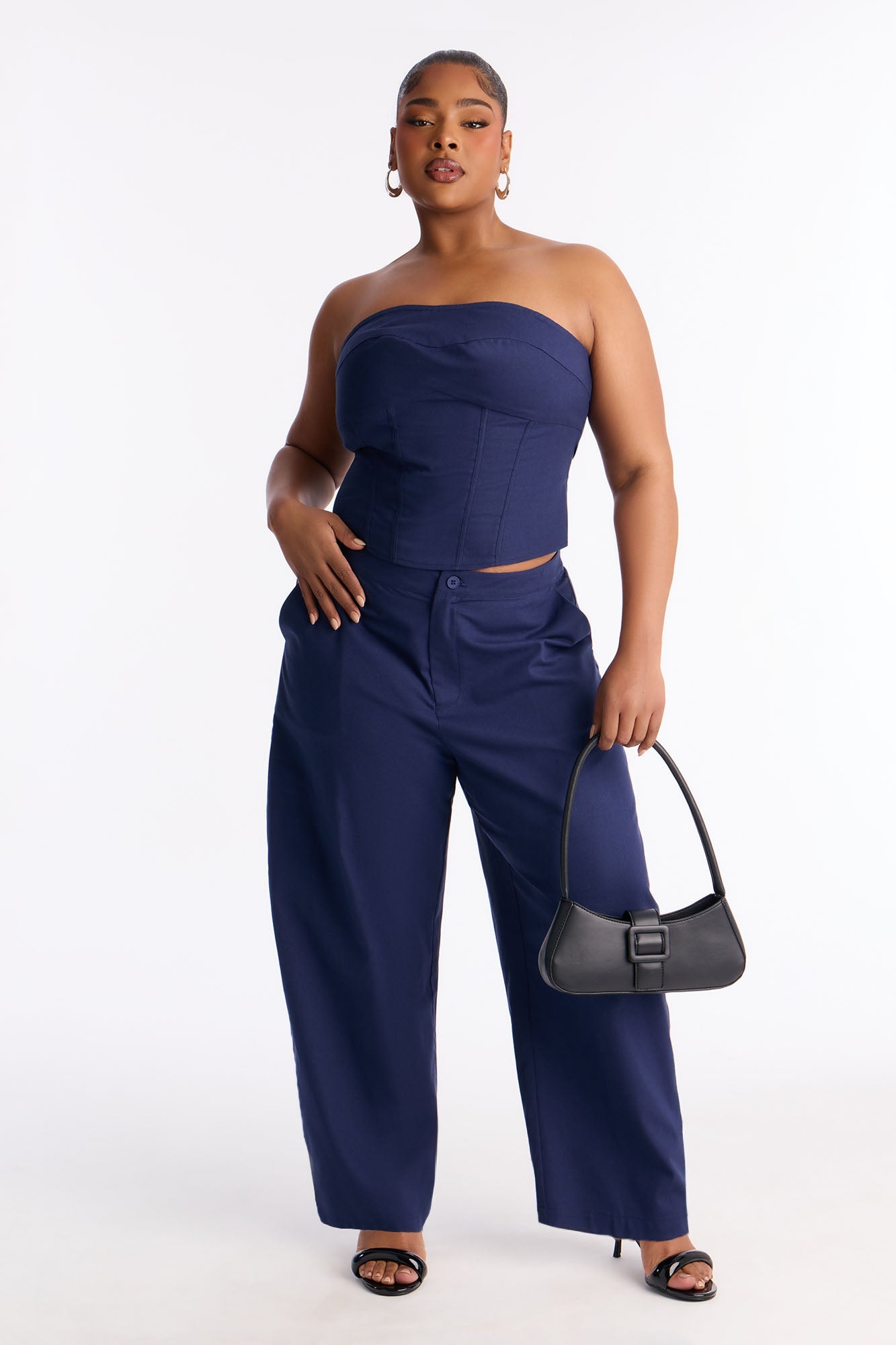 Laurie Strapless Barrel Pant Set - Navy