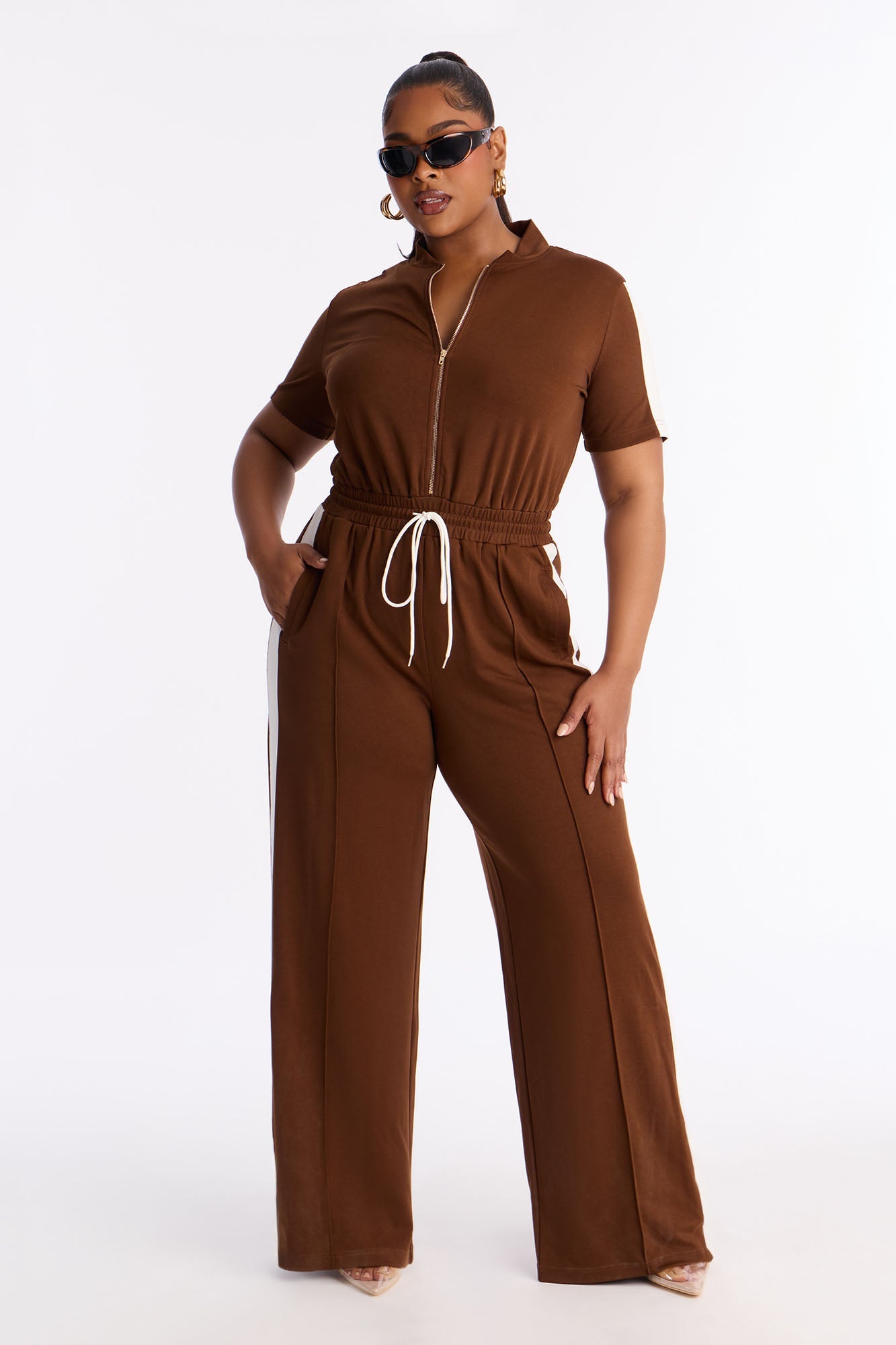 Lianna Short Sleeve Jumpsuit - Brown