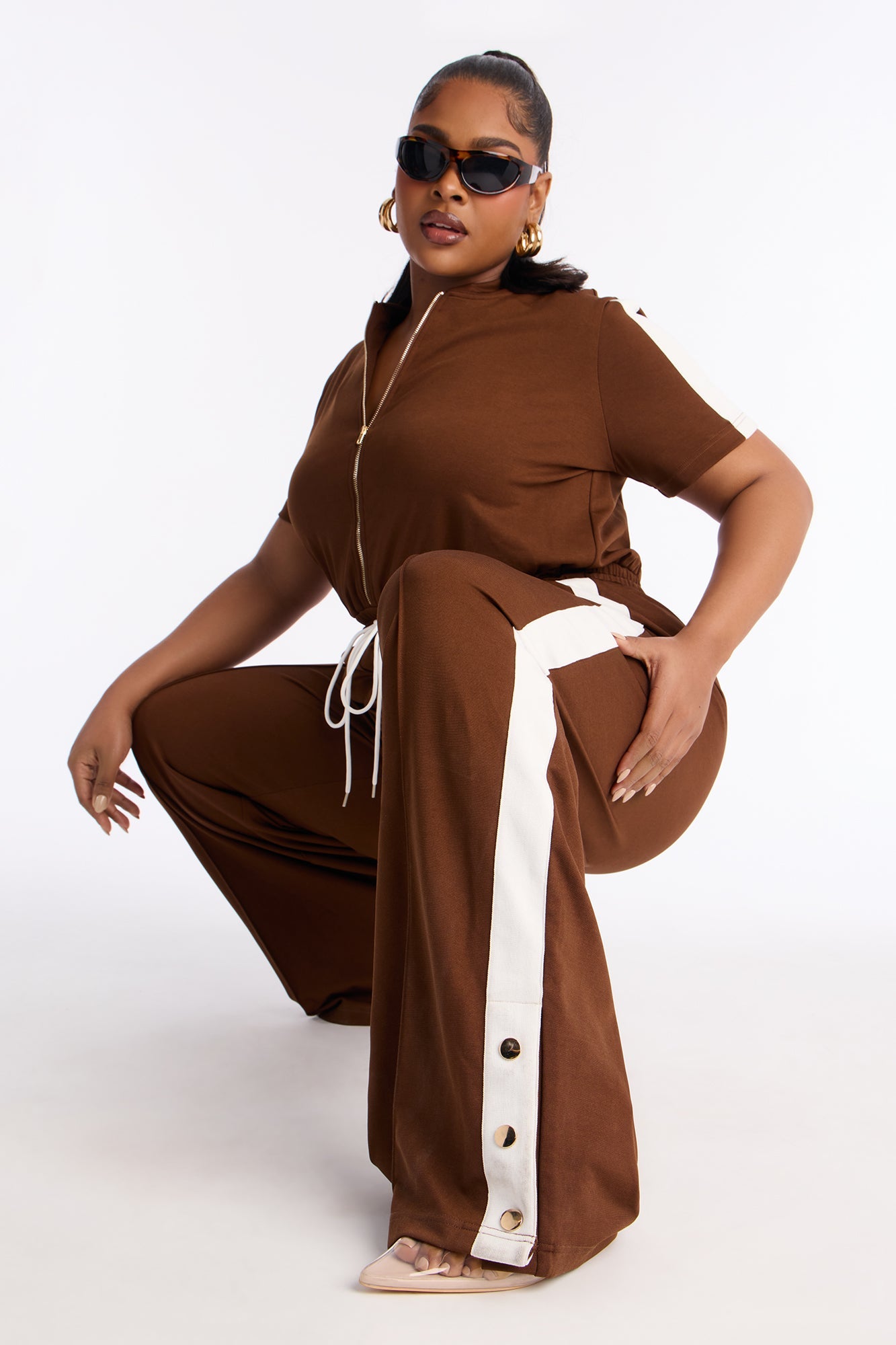 Lianna Short Sleeve Jumpsuit - Brown