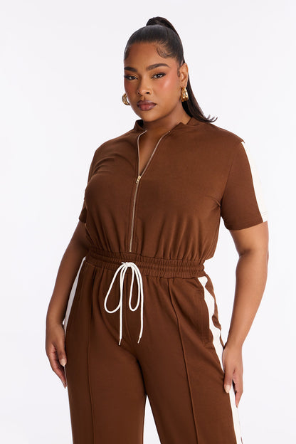 Lianna Short Sleeve Jumpsuit - Brown