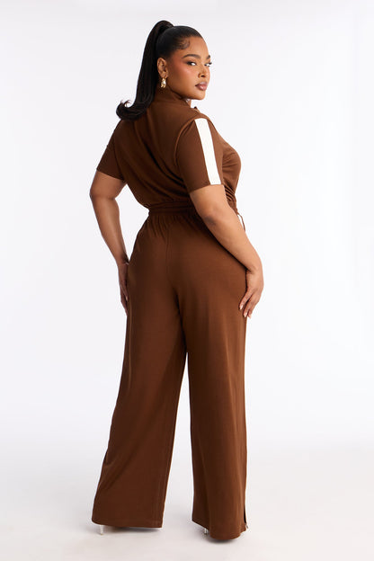 Lianna Short Sleeve Jumpsuit - Brown