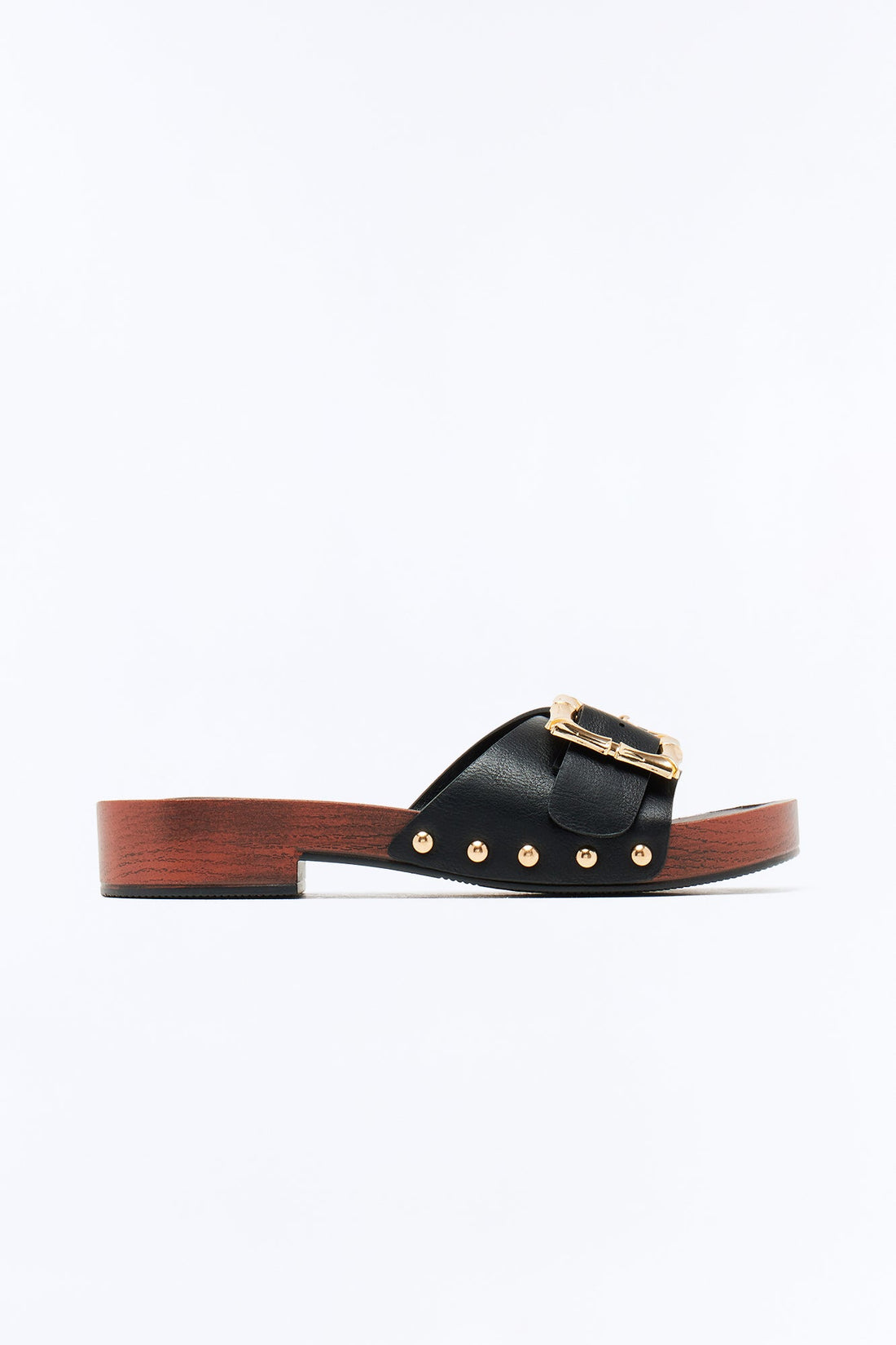 Delphia Buckle Wood Sandals - Black