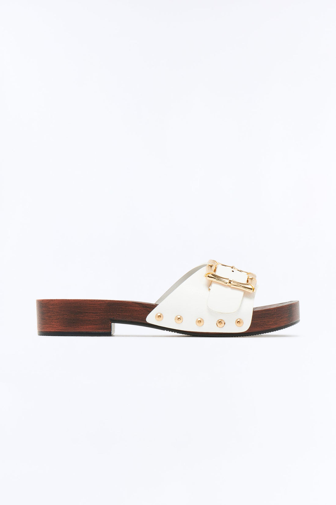 Delphia Buckle Wood Sandals - White