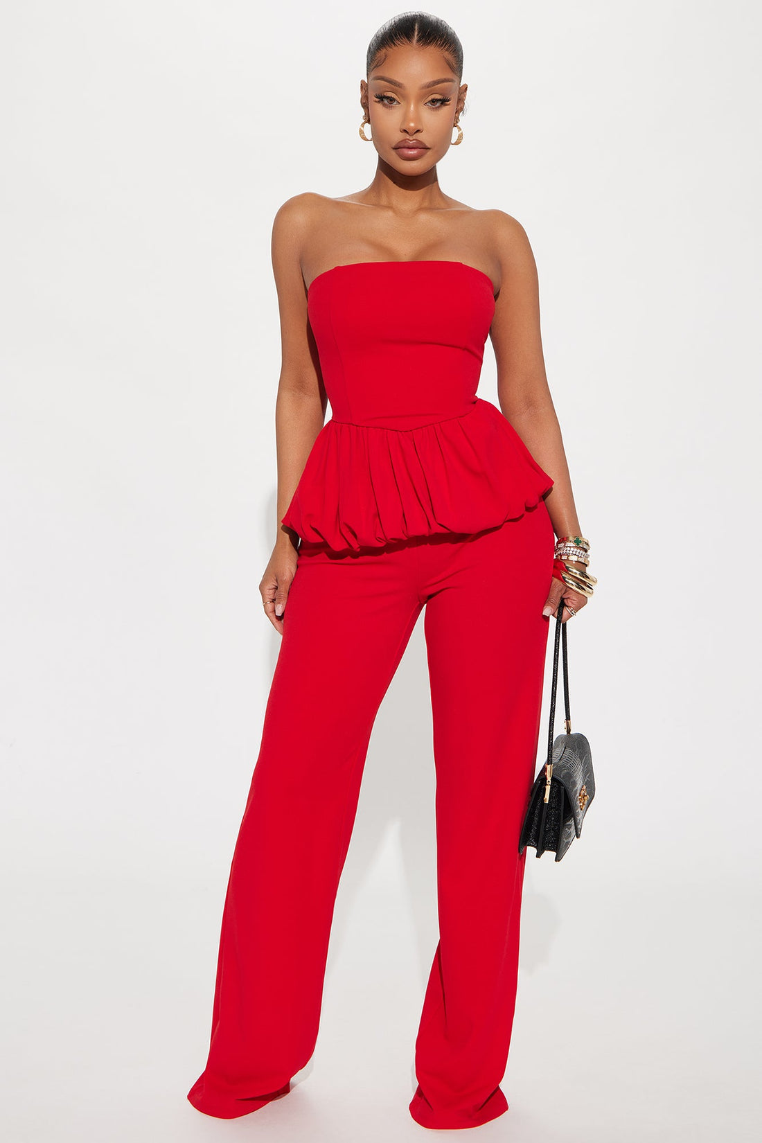 Dream Life Peplum Jumpsuit - Red