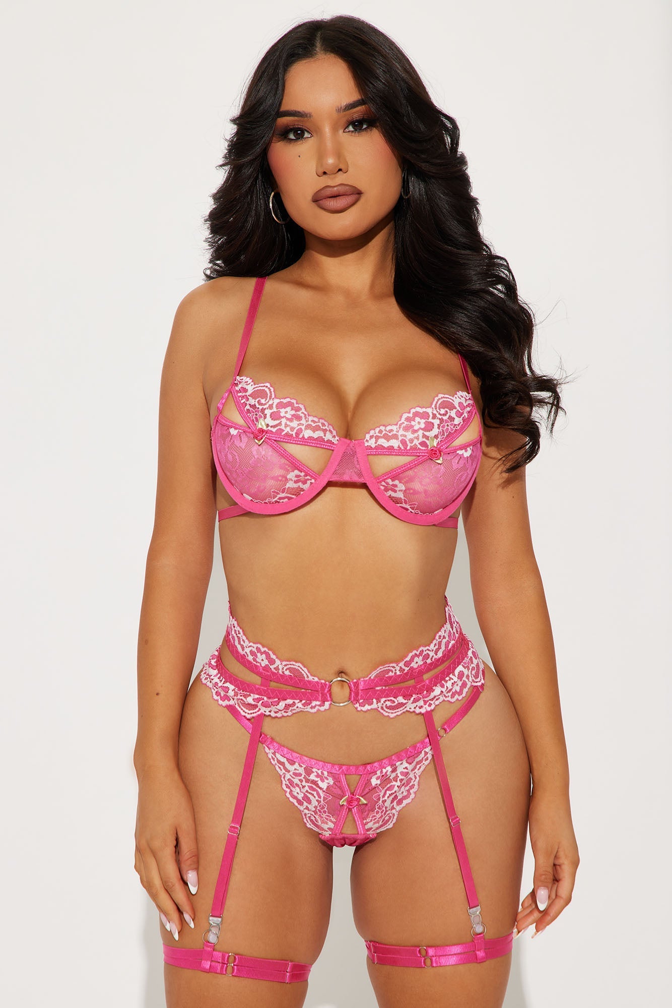 Charlotte Lace Heart Garter 4 Piece Set - Pink