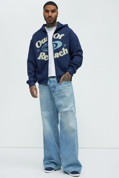 Lost In Space Zip Up Hoodie - Navy