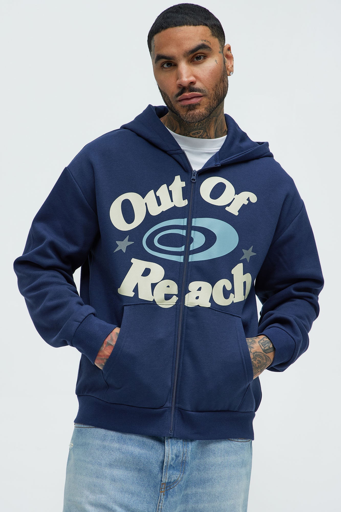 Lost In Space Zip Up Hoodie - Navy