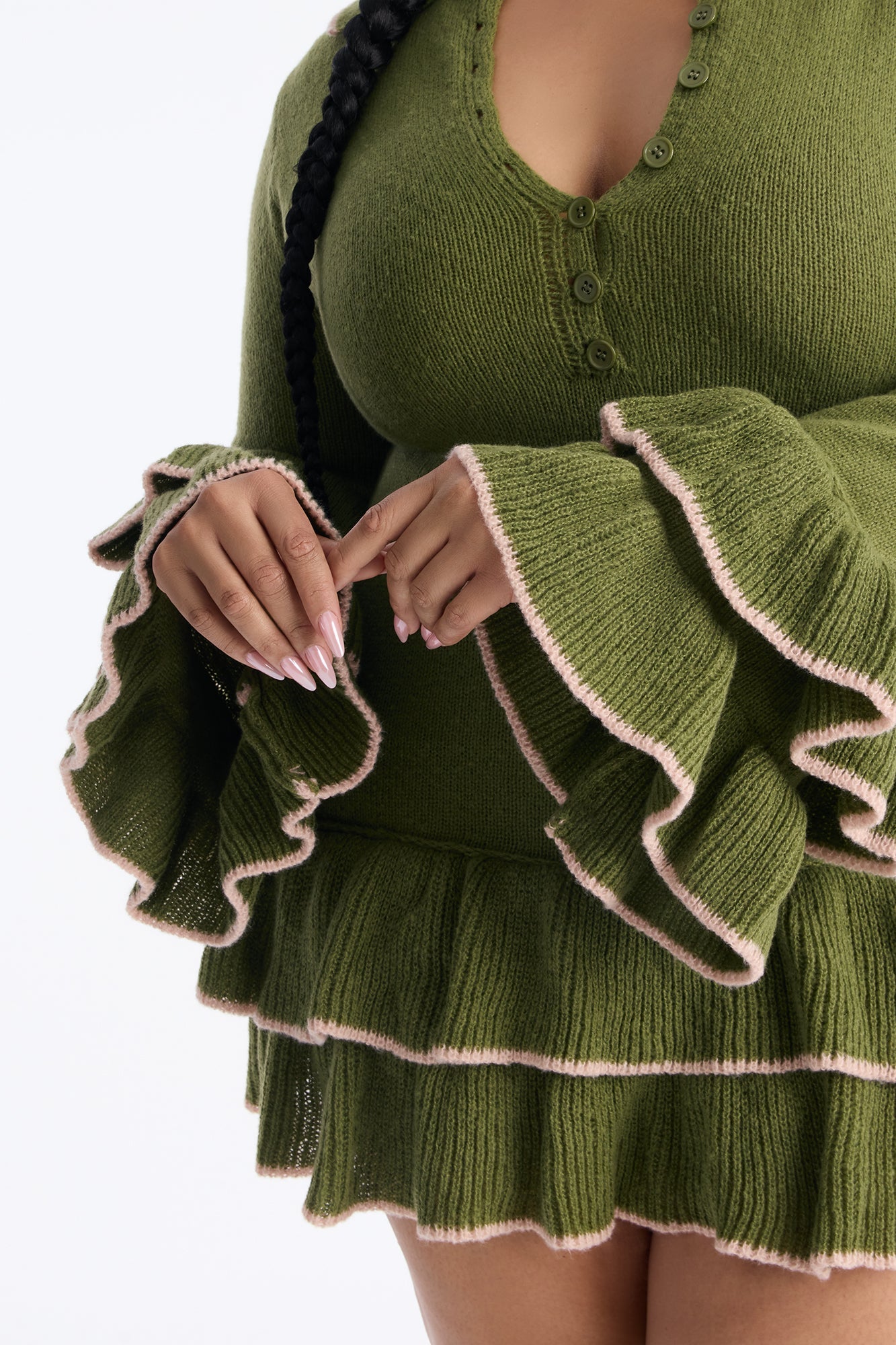 Carly Ruffle Hem Sweater Mini Dress - Olive