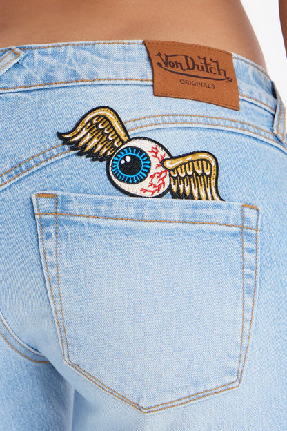Von Dutch Fire Flame Bootcut Jeans - Light Blue Wash