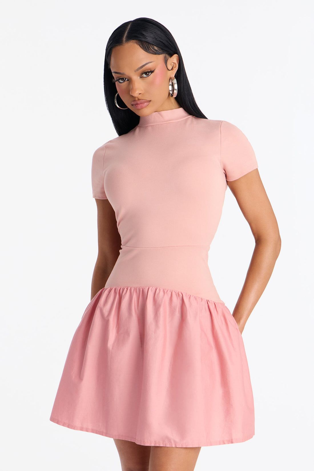 Kennedy Short Sleeve Drop Waist Mini Dress - Mauve
