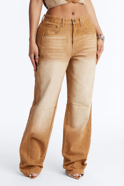 Brissa Washed Straight Leg Jeans - Khaki