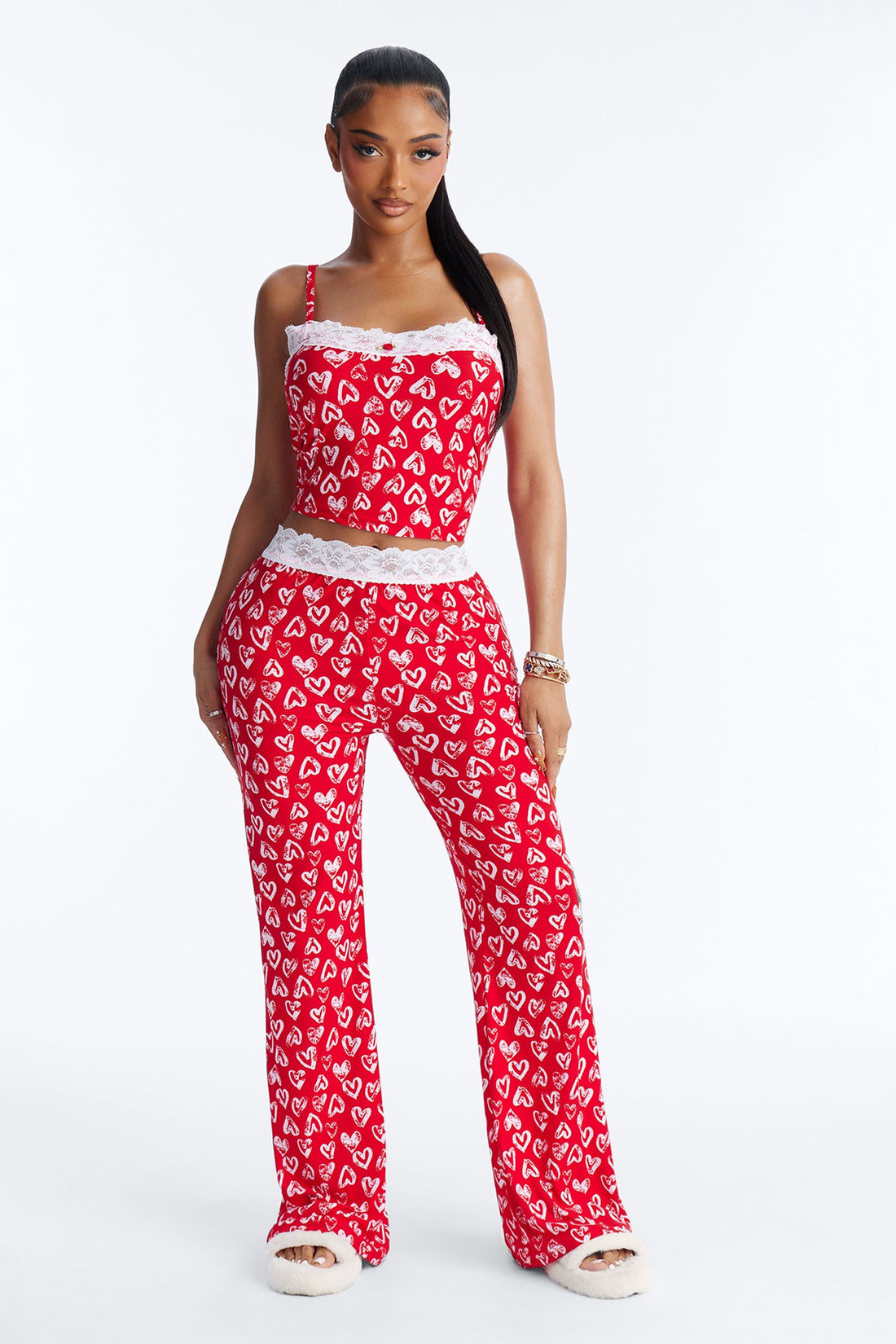 Love Everywhere Cami PJ Pant Set - Red/White