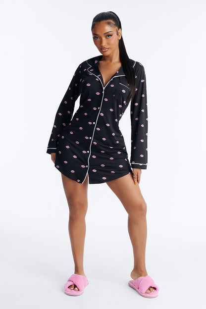 Besitos Long Sleeve PJ Sleep Shirt - Black/Pink