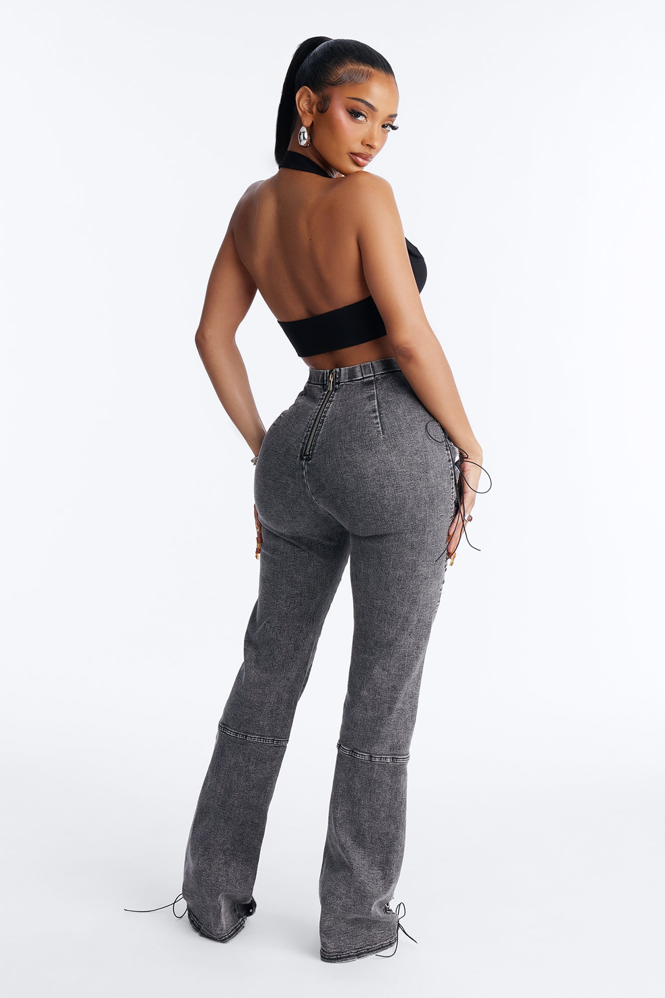 Head Turner Lace Up Bootcut Jeans - Black Wash