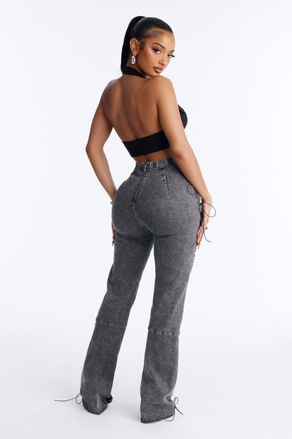 Head Turner Lace Up Bootcut Jeans - Black Wash