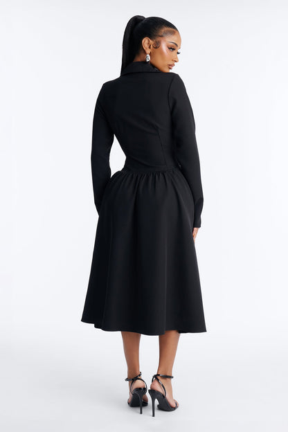 Paloma Corset Drop Waist Midi Dress - Black