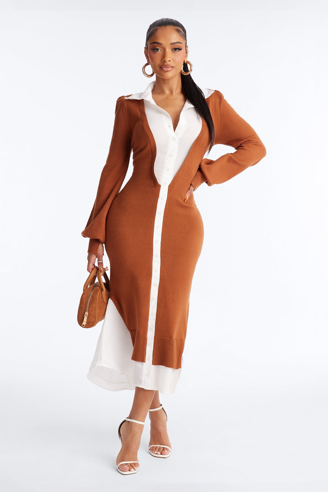 Alina Mermaid Sweater Midi Dress - Camel