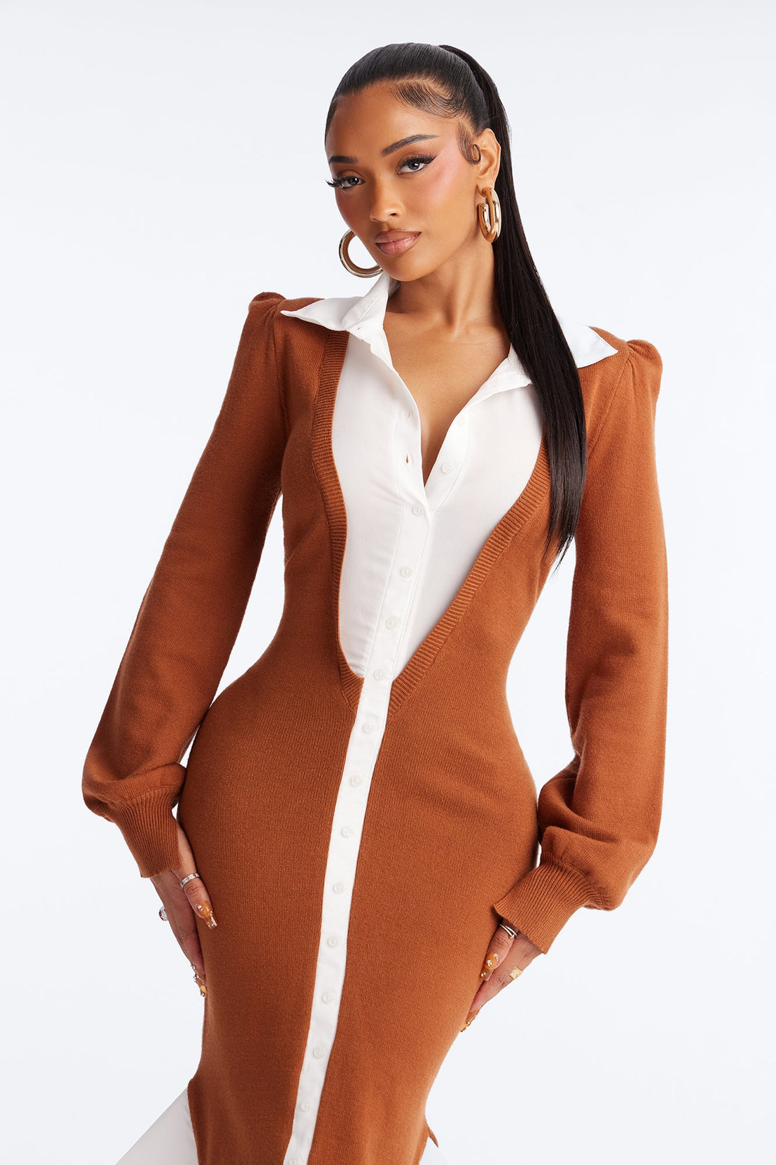 Alina Mermaid Sweater Midi Dress - Camel