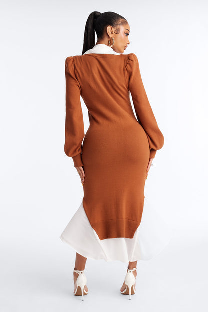 Alina Mermaid Sweater Midi Dress - Camel