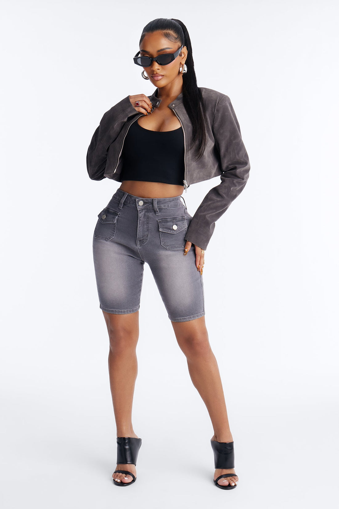 Shocker Tinted Stretch Denim Bermuda Shorts - Grey