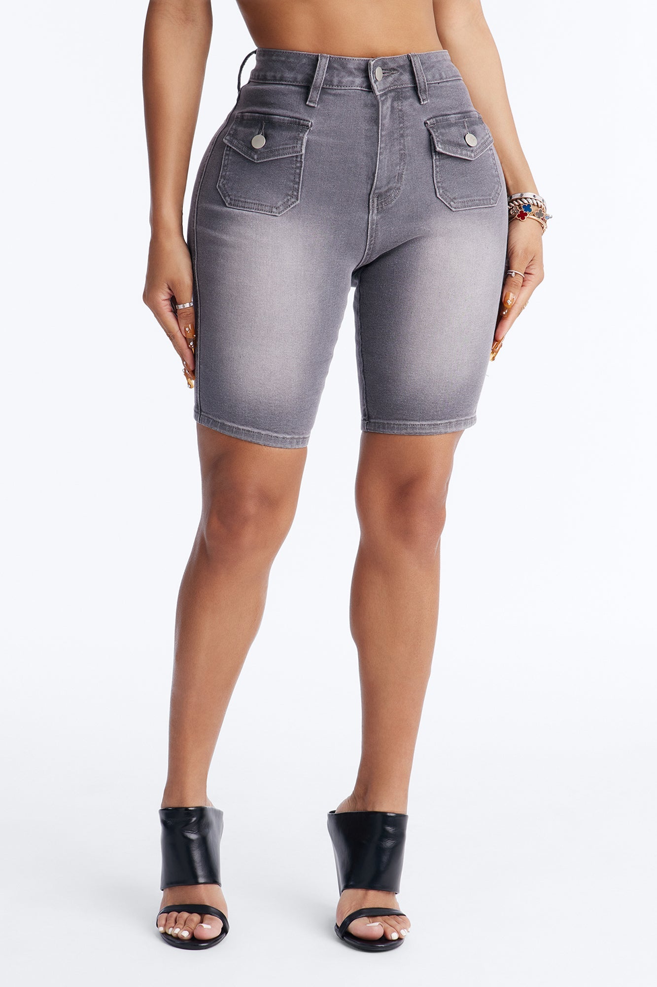 Shocker Tinted Stretch Denim Bermuda Shorts - Grey