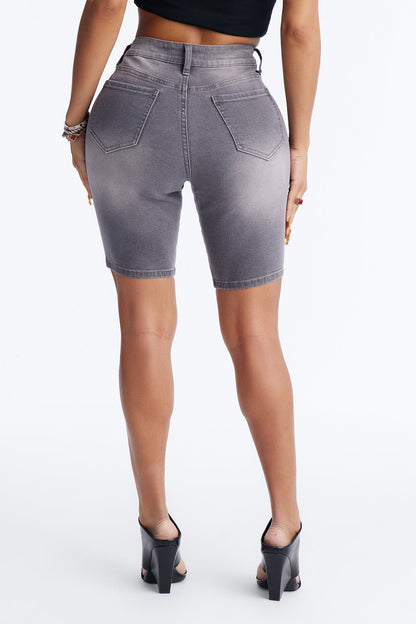 Shocker Tinted Stretch Denim Bermuda Shorts - Grey