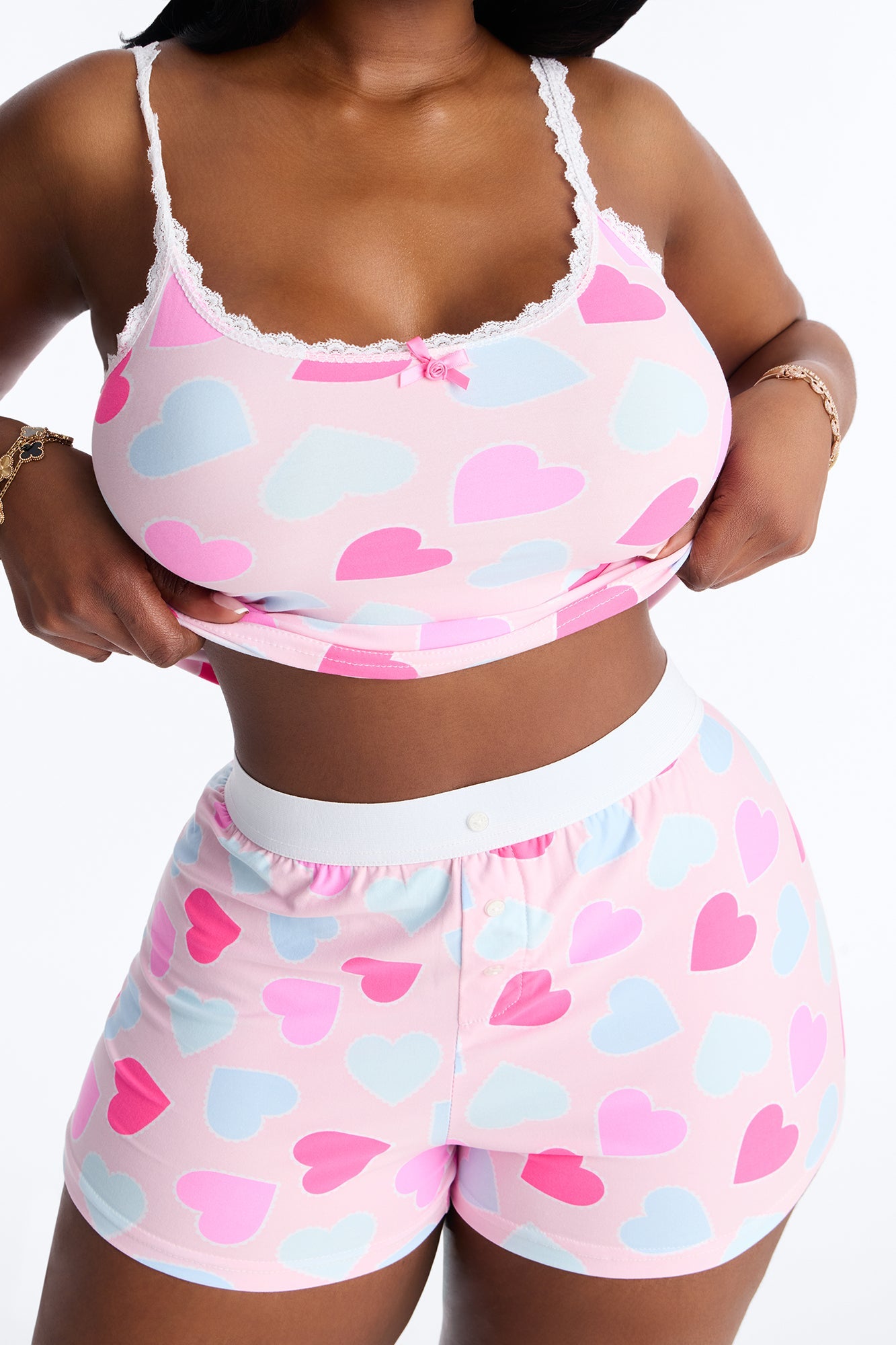 Love You Too Cami PJ Boxer Short Set - Pink/combo