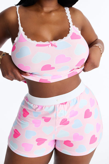 Love You Too Cami PJ Boxer Short Set - Pink/combo