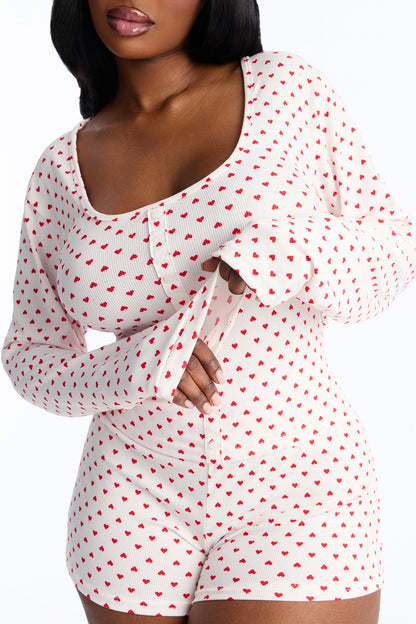 Love You Forever Ribbed Long Sleeve PJ Short Set - Red/White
