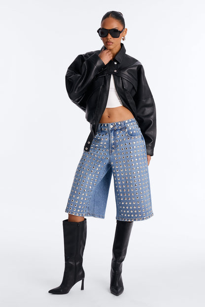 Brighton Embellished Denim Jort - Medium Wash