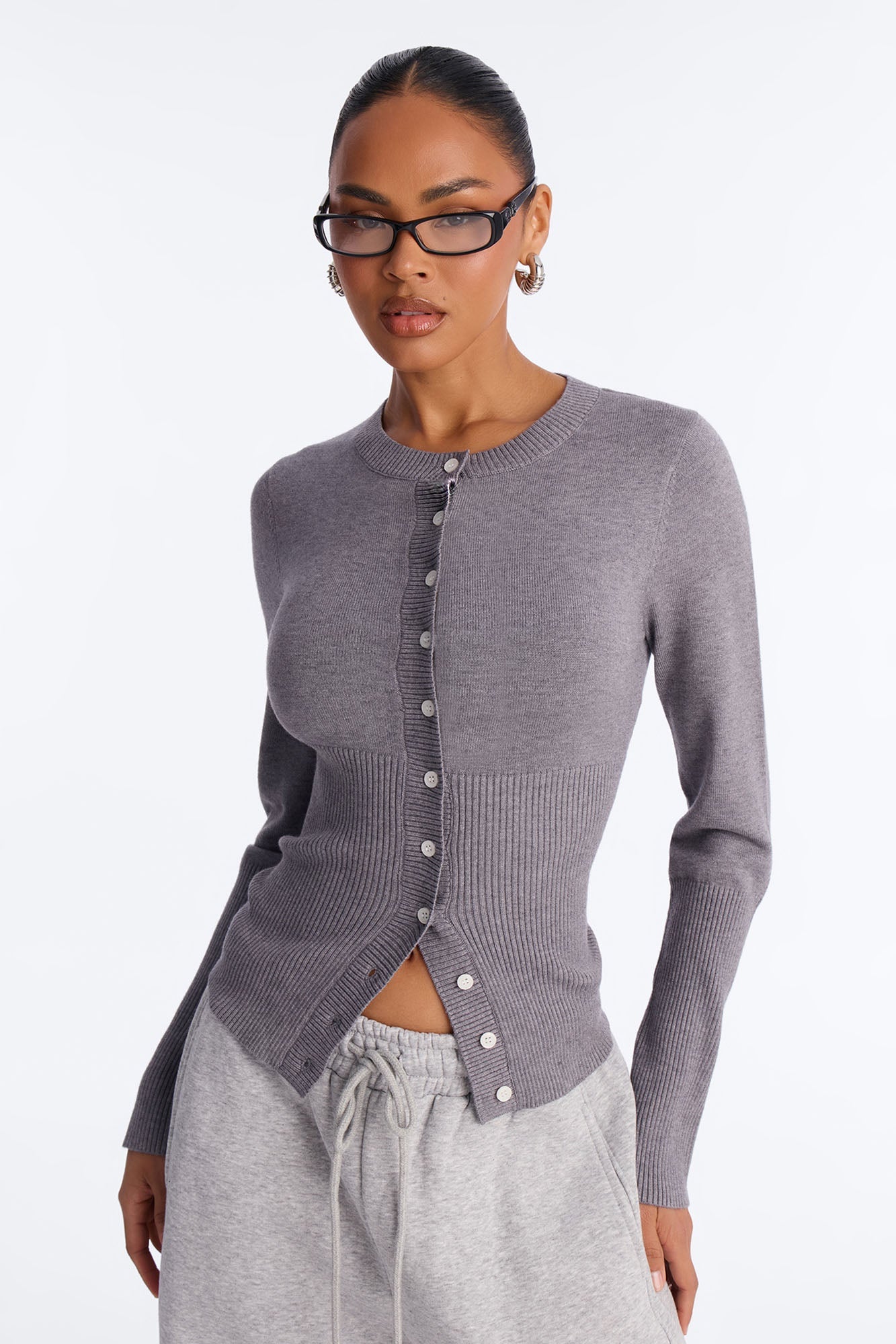 On A Daily Crew Neck Cardigan - Grey