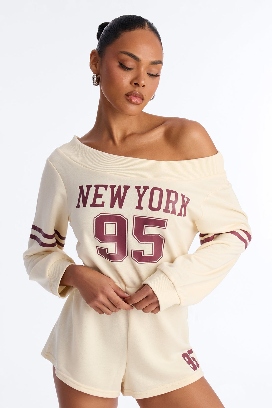 New York Off Shoulder Romper - Cream