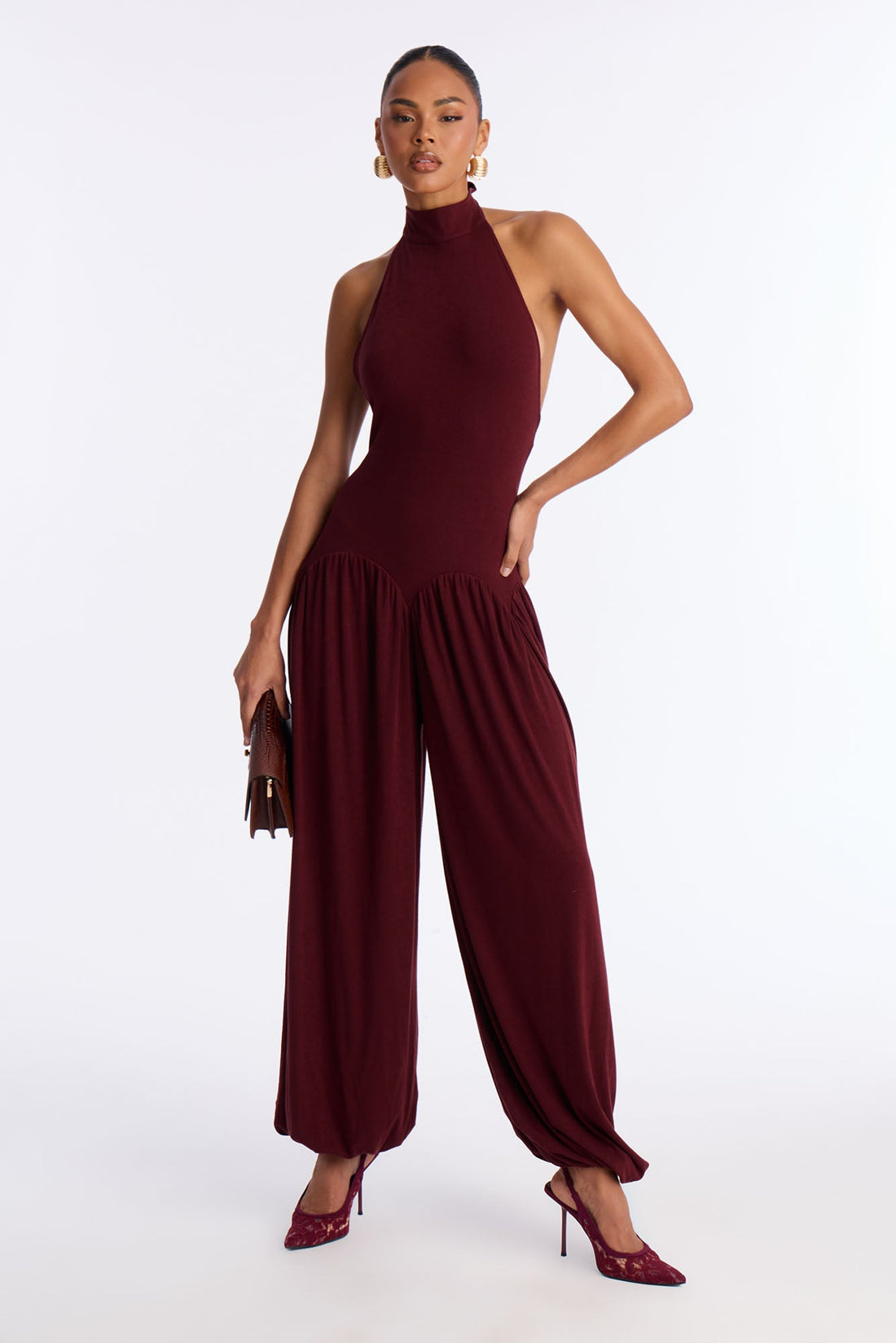 Haze Balloon Wide Leg Jumpsuit - Wine