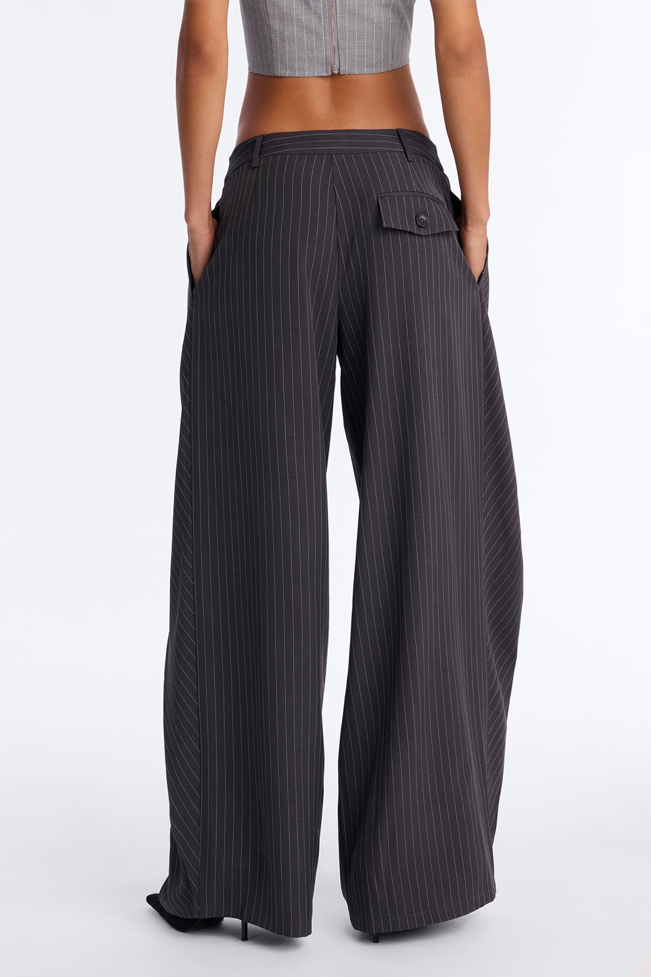 Margaret Mid Rise Wide Leg Front Wrap Trouser Pant 33″ - Charcoal