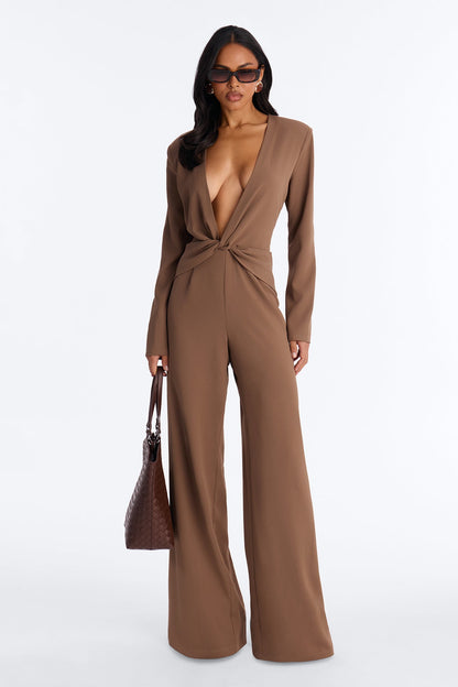 Lania Knotted Wide Leg Jumpsuit - Mocha