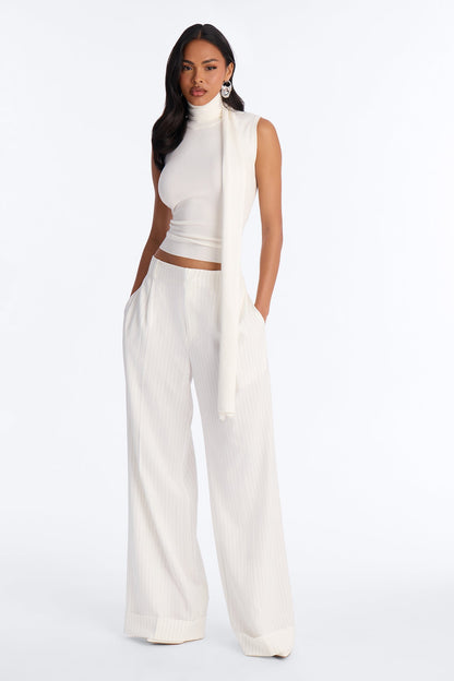 Pinstripes And Attitude Hardware Crepe Trouser Pant 33″ - White
