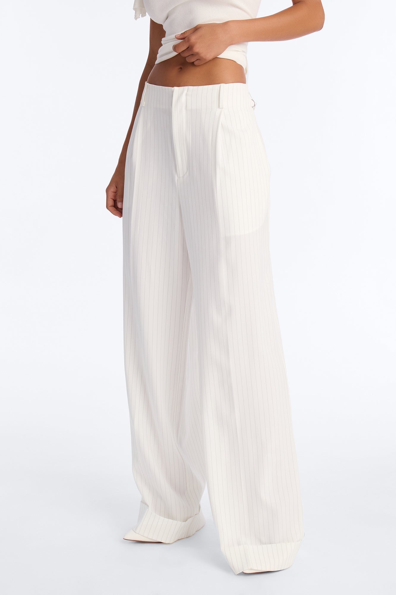 Pinstripes And Attitude Hardware Crepe Trouser Pant 33″ - White