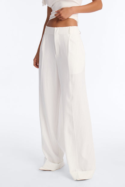 Pinstripes And Attitude Hardware Crepe Trouser Pant 33″ - White