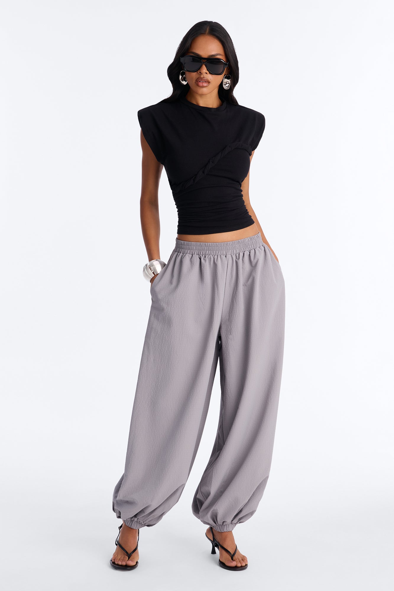 Watch Out Mid Rise Windbreaker Jogger Pant 30″ - Grey