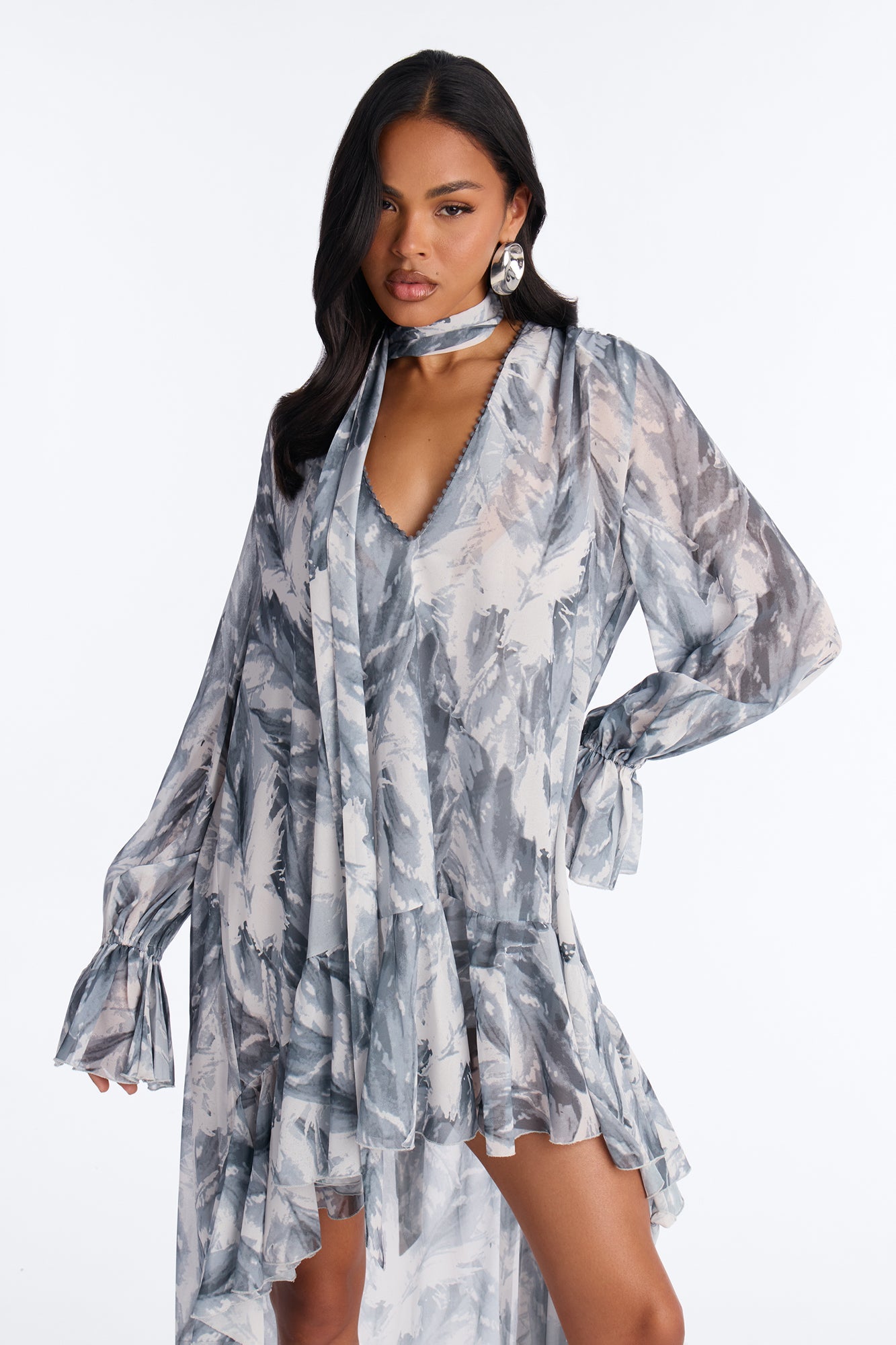 Demi High Low Chiffon Mini Dress - Grey/combo