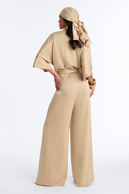 Angelina Satin 2 Piece Jumpsuit Set - Champagne