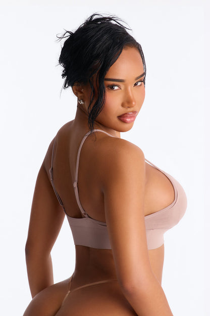 Close For Comfort Seamless Wireless Deep Plunge Bra - Brown