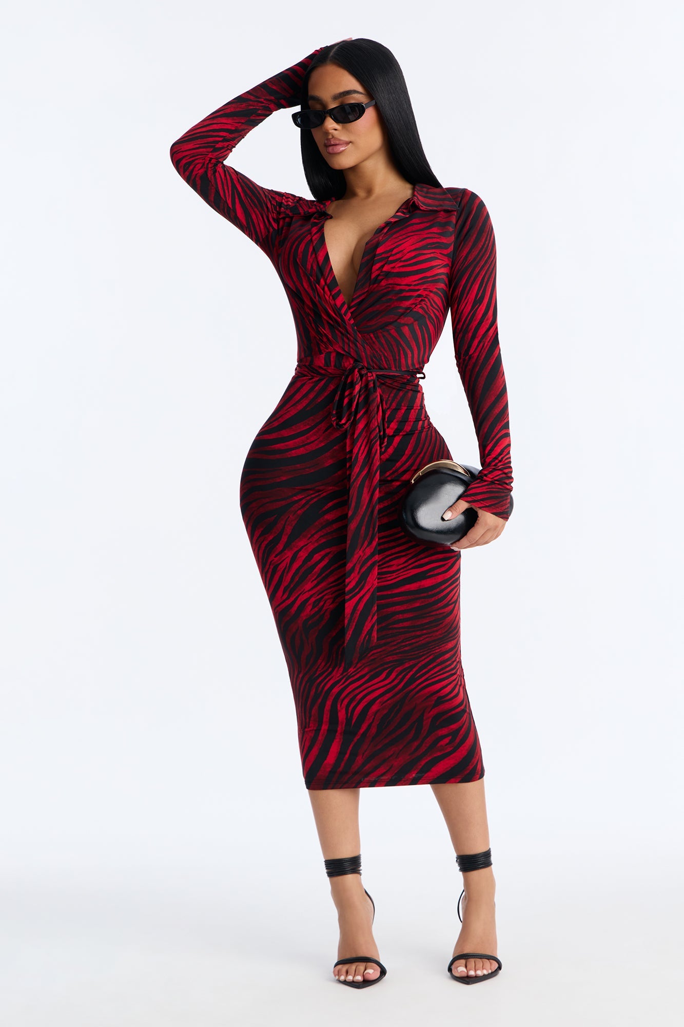 Raelyn Animal Print Midi Dress - Black/Red