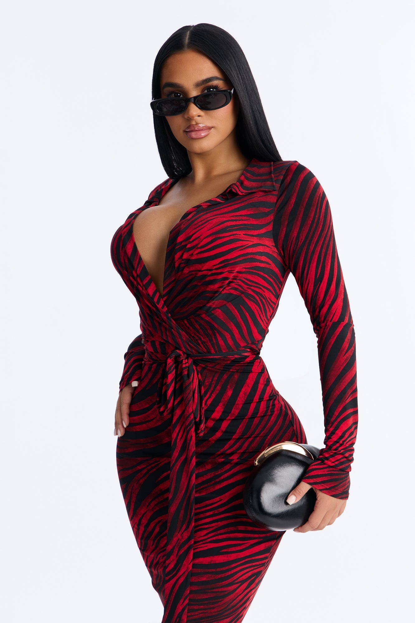 Raelyn Animal Print Midi Dress - Black/Red