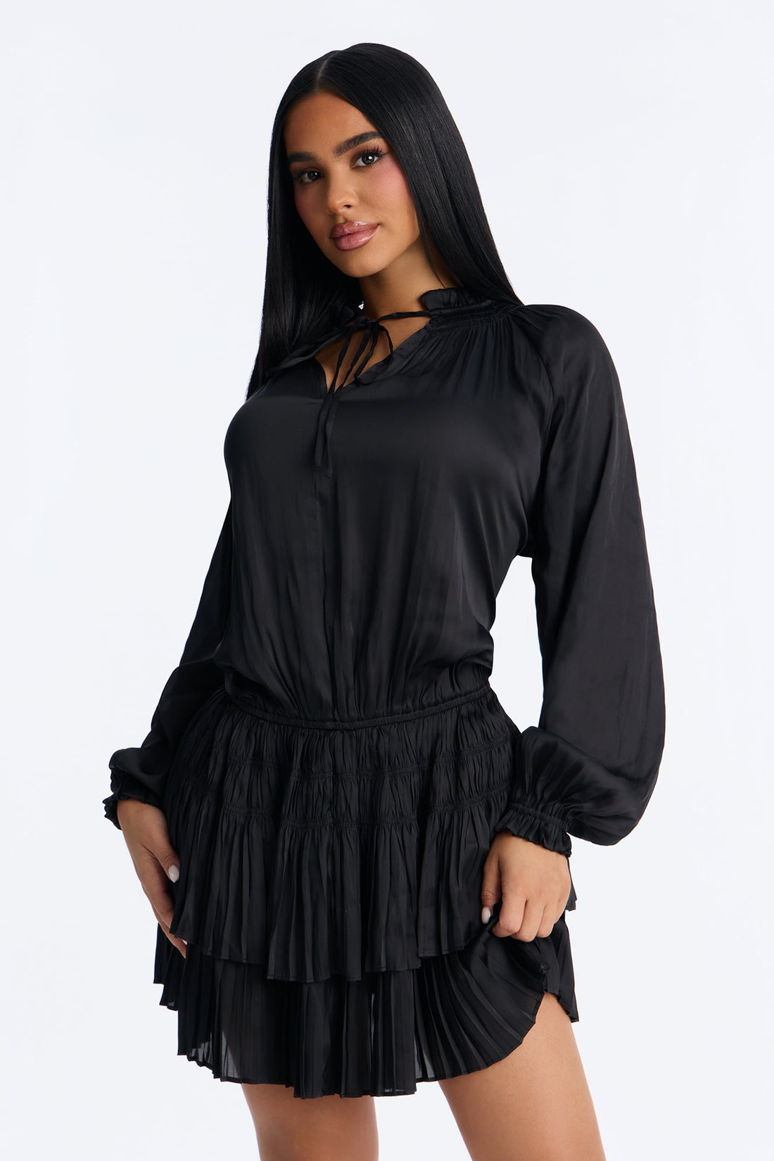 Keep It Cordial Satin Mini Dress - Black