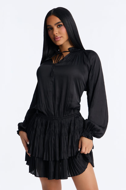 Keep It Cordial Satin Mini Dress - Black