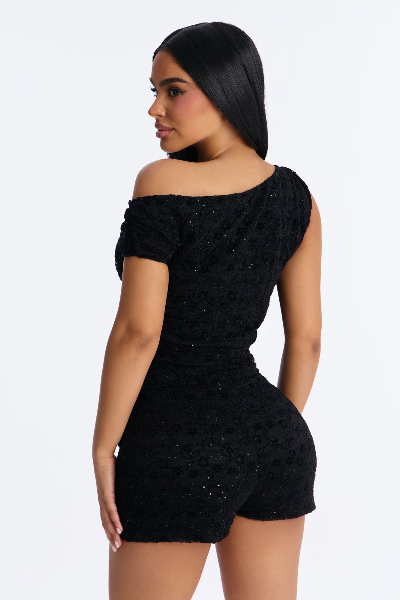 Dark Nights Lace Micro Short Romper - Black