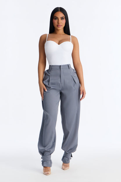 Never Settle Pinstripe Adjustable Cuff Trouser Pants 33″ - Grey