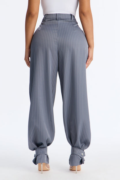 Never Settle Pinstripe Adjustable Cuff Trouser Pants 33″ - Grey